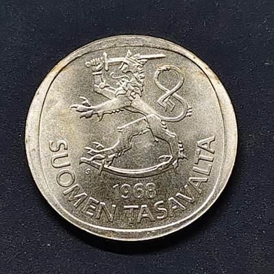 【全场包邮】纯粹捡漏拍522场 芬兰1968年狮徽1马克银币【27.5毫米8.3克35%】