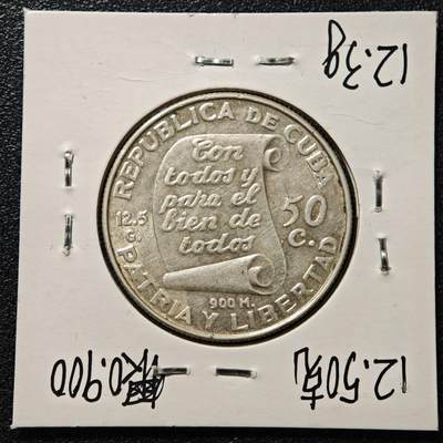 【德藏】世界币章拍卖第171期（拍品征集中~欢迎藏友联系） 老藏家集藏系列之- 1953年 古巴民族英雄何塞·马蒂诞辰百年50分纪念银币 900银 直径约：31mm；重约：12.3g 入册20余年·附有当年购入价