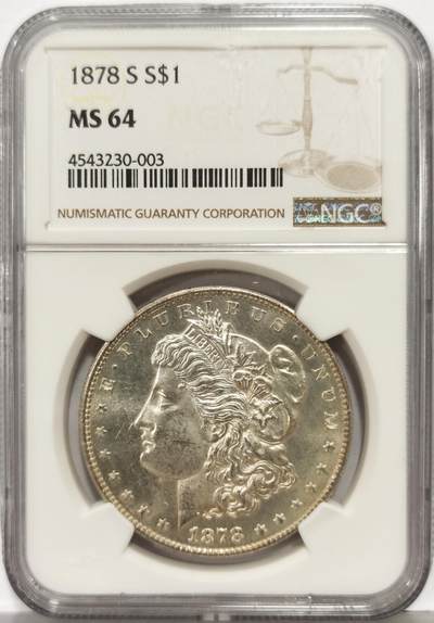 博洋堂“生趣盎然”4月精品专场暨第169期（全场包邮） NGC MS64 美国1878 S 摩根 首年稀有摩根 转光犀利 银霜感十足
