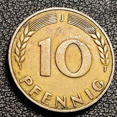 泉币菌-第231场-拍品多 请提前出价 联邦德国 1949年10芬尼铜币 橡树麦穗  直径21.5mm