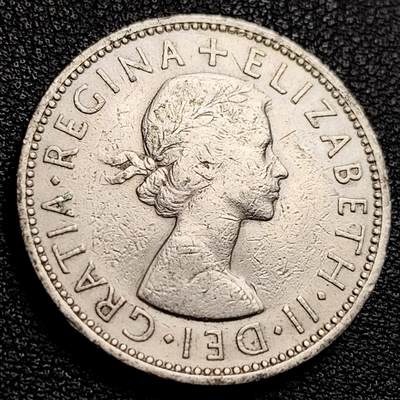 泉币菌-第231场-拍品多 请提前出价 英国早期1961年2先令老镍币 伊丽莎白二世青年女王头像 28.3MM