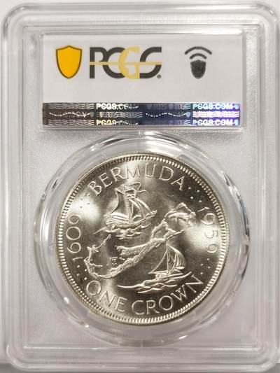 博洋堂“生趣盎然”4月精品专场暨第169期（全场包邮） PCGS MS67 英属百慕大1959年伊丽莎白二世发现百慕大350周年1克朗纪念银币-3