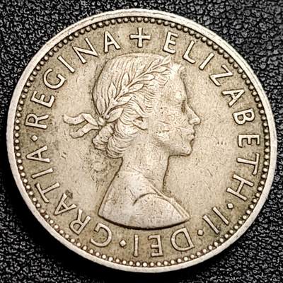 泉币菌-第231场-拍品多 请提前出价 英国早期1961年2先令老镍币 伊丽莎白二世青年女王头像 28.3MM