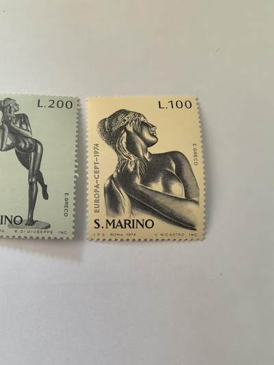 各国成套新旧票 圣马力诺邮票 1974年欧罗巴 格列柯 女雕塑 2全新雕