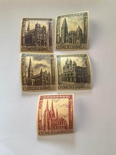 各国成套新旧票 圣马力诺邮票 1967年 世界遗产：科隆大教堂等 5全新雕