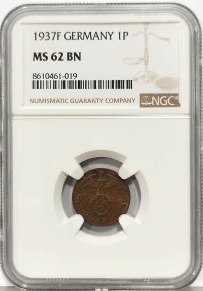 博洋堂“生趣盎然”4月精品专场暨第169期（全场包邮） NGC MS62BN 德国1937年1芬尼铜币，原光值得入藏的元首系列，一直在涨的爆火品种