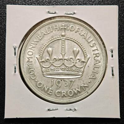 【德藏】世界币章拍卖第171期（拍品征集中~欢迎藏友联系） 老藏家集藏系列之- 1937年 澳大利亚1克朗银币 925银 直径约：38mm；重约：28.2g 入册20余年·附有当年购入价