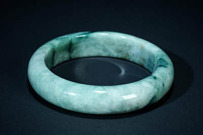 上海都达杂项专场102【全场包邮】  天然花青种翡翠（A货）手镯 附鉴定证书98-25