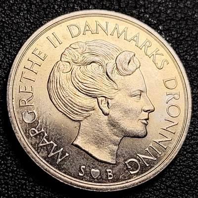 泉币菌-第231场-拍品多 请提前出价 原光极美 丹麦1975年1克朗 皇冠 玛格丽特二世女王 BB版 铜镍币 25.5mm