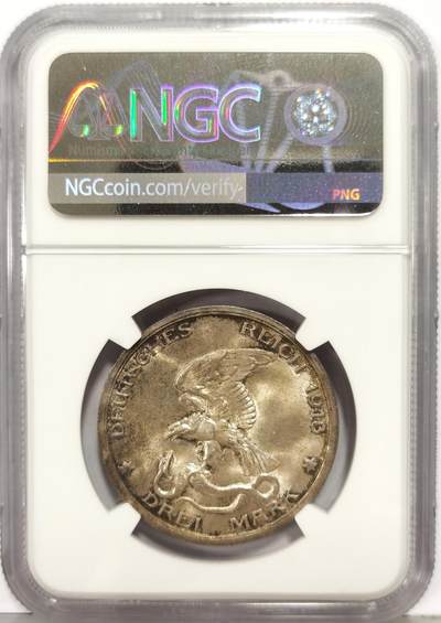 博洋堂“生趣盎然”4月精品专场暨第169期（全场包邮） NGC MS64 德国普鲁士1913年战胜拿破仑纪念3马克银币，自然彩高转光