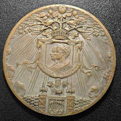 【德藏】世界币章拍卖第171期（拍品征集中~欢迎藏友联系） 1909年 荷兰朱莉安娜公主诞生纪念大铜章 少见品种 直径约：65mm；重约：107.6g