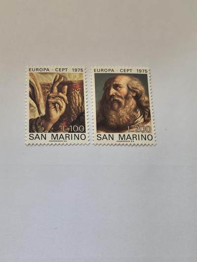 各国成套新旧票 圣马力诺邮票 1975年 欧罗巴 文艺复兴古尔奇诺绘画作品 2全新