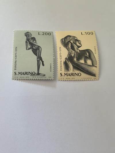 各国成套新旧票 圣马力诺邮票 1974年欧罗巴 格列柯 女雕塑 2全新雕