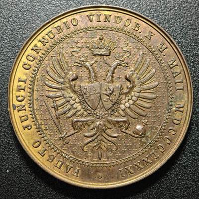 【德藏】世界币章拍卖第171期（拍品征集中~欢迎藏友联系） 1881年 奥匈帝国皇储鲁道夫与比利时公主斯蒂芬妮大婚纪念大铜章 有孔 直径约：55.2mm；重约：57.7g