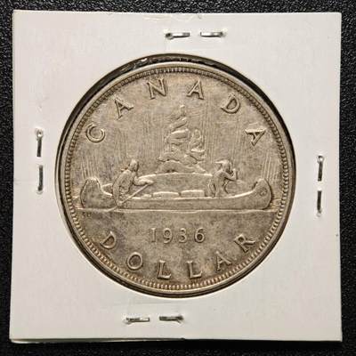 【德藏】世界币章拍卖第171期（拍品征集中~欢迎藏友联系）  老藏家集藏系列之- 1936年 加拿大1元银币 800银 直径约：36mm；重约：23.3g 入册20余年·附有当年购入价
