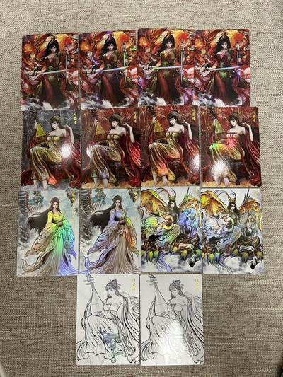 喜灰玩卡拍卖第八期，接拍品0佣金，欢迎送拍，释放现金流，让自己有资金可以购买更多喜欢的卡牌，让别的卡友能淘到更多心仪的卡牌 卡德曼 张建东水浒 第二弹 特卡 彩闪14张 9原色 三水墨 2线稿