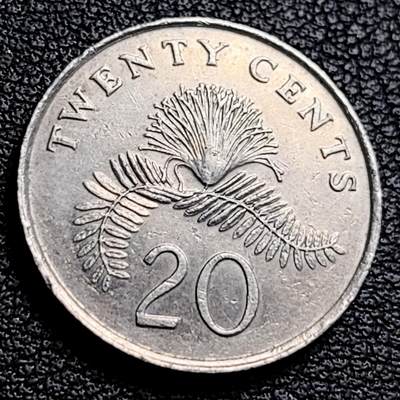 泉币菌-第231场-拍品多 请提前出价 1986 高币值 新加坡20分 绒球花 高盾徽版 直径21.36mm