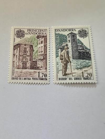 各国成套新旧票 法属安道尔 1979年,欧罗巴,邮政通信史,建筑古迹,2全新雕版