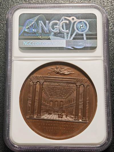 【德藏】世界币章拍卖第171期（拍品征集中~欢迎藏友联系） 1862年 英国德文郡公爵就任剑桥大学校长高浮雕纪念铜章 NGCMS64BN 状态极佳 加厚盒封装