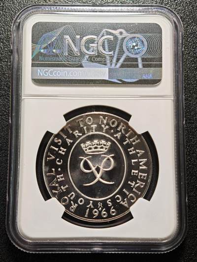 【德藏】世界币章拍卖第171期（拍品征集中~欢迎藏友联系） 1966年 英国爱丁堡公爵菲利普亲王访问北美纪念银章 NGC MS67 温润绚蓝 镜面光感