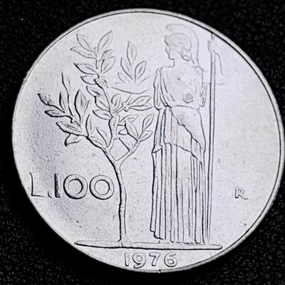 泉币菌-第231场-拍品多 请提前出价 意大利早期100里拉 月亮和记忆女神密涅瓦 不锈钢币 27.8mm