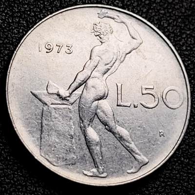 泉币菌-第231场-拍品多 请提前出价 意大利 1973年 50里拉 锻冶之神 伍尔坎 24mm