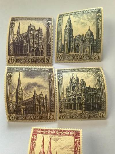 各国成套新旧票 圣马力诺邮票 1967年 世界遗产：科隆大教堂等 5全新雕
