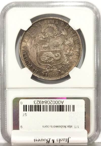 博洋堂“生趣盎然”4月精品专场暨第169期（全场包邮） NGC AU58 秘鲁1869年1索尔银币，早期高银版