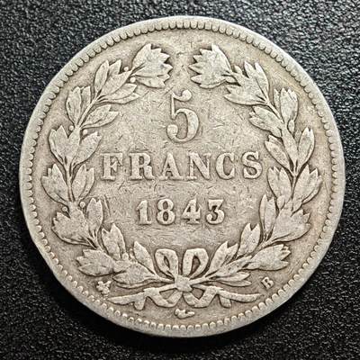 【德藏】世界币章拍卖第171期（拍品征集中~欢迎藏友联系） 1843年 法国路易·菲利普一世5法郎银币 900银 直径约：37.1mm；重约：24.5g