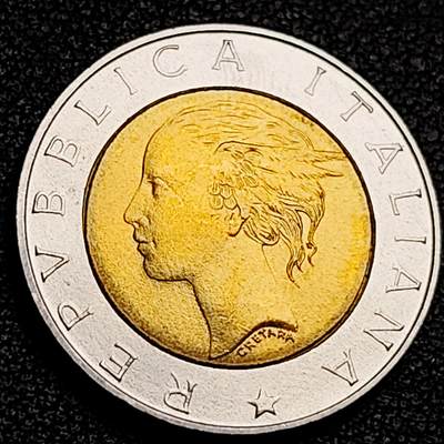 泉币菌-第231场-拍品多 请提前出价 原光美品 意大利1998年农业发展基金20周年 500里拉双色纪念币 26mm