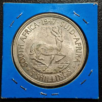 【德藏】世界币章拍卖第171期（拍品征集中~欢迎藏友联系）  老藏家集藏系列之- 1947年 英属南非5先令银币 800银 直径约：38.61mm；重约：28.2g 入册20余年·附有当年购入价