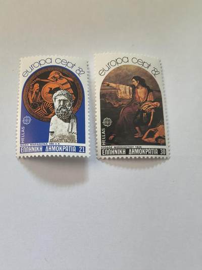 各国成套新旧票 希腊邮票 1982年欧罗巴 历史1826年革命马拉松之战等2全新
