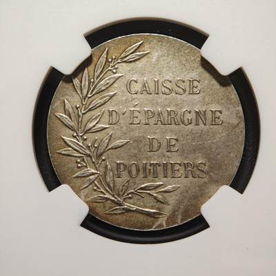 【德藏】世界币章拍卖第171期（拍品征集中~欢迎藏友联系） 19世纪 法国普瓦捷储蓄银行吕西尼昂分行代用币银章 NGC MS62 环形黄油包浆