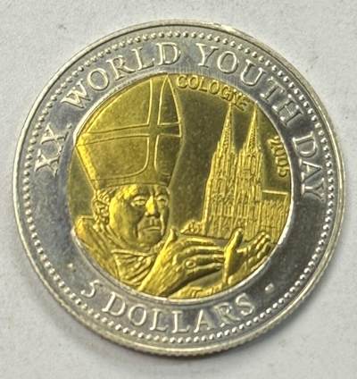 S&S Numismatic世界钱币-拍卖 第127期 利比里亚2005年 第20届世界青年节 5元双色纪念币