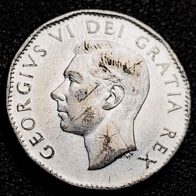 泉币菌-第231场-拍品多 请提前出价 原光美品 乔治六世 1952年加拿大5分硬币 21mm 纪念币铜钱