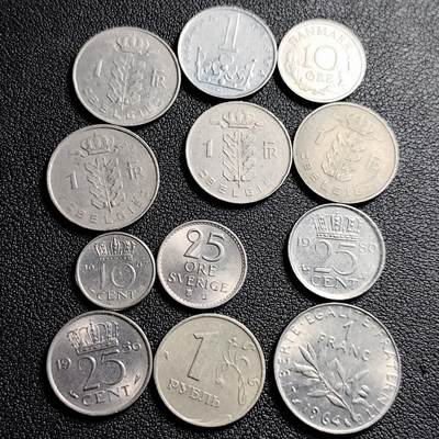 泉币菌-第231场-拍品多 请提前出价 12枚一组 欧洲币镍币 混合年份