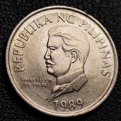 泉币菌-第231场-拍品多 请提前出价 原光美品 飞鹰 菲律宾1989年50分铜镍硬币 食猴鹰 25.0毫米6.0克