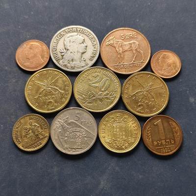 【全场包邮】纯粹捡漏拍522场 世界各国欧洲亚洲各年份散币11枚一组-葡萄牙+希腊+西班牙+泰国等