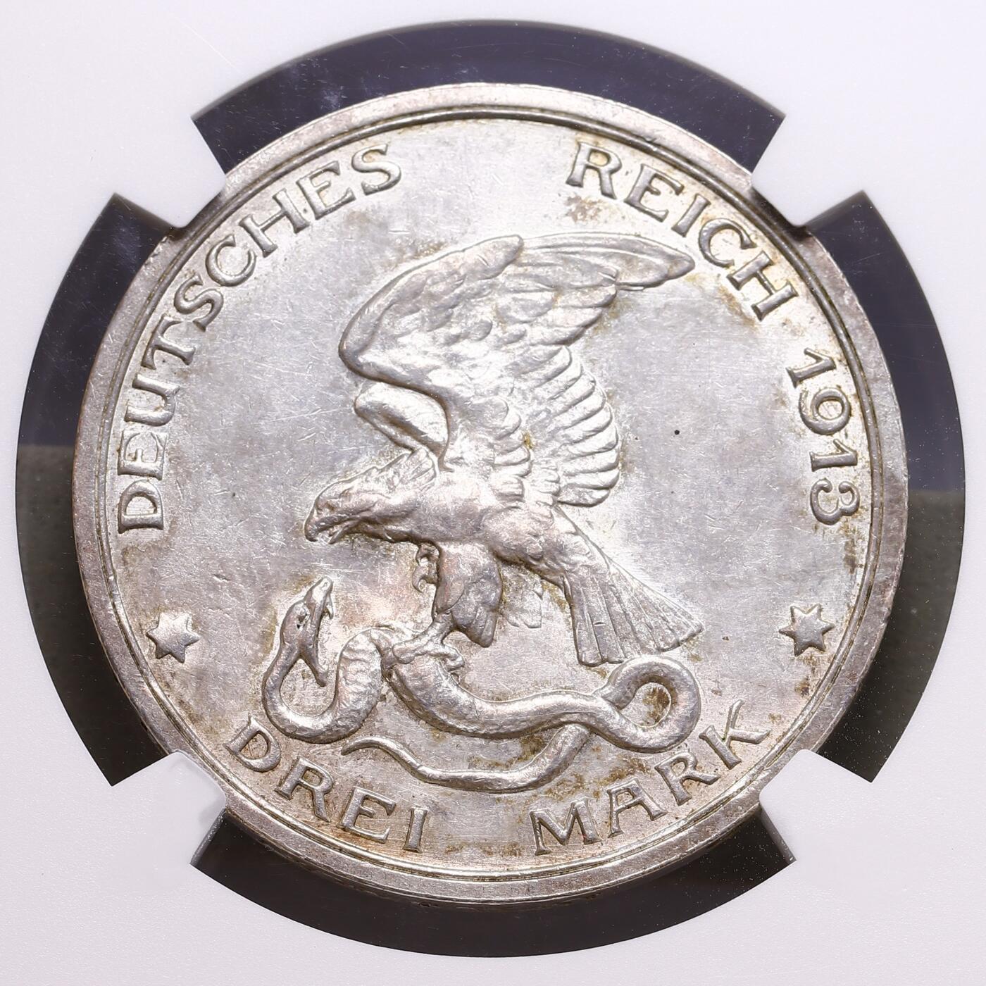 观钱 近现代机制币拍卖No.009（全场顺丰包邮，不区分偏远地区）  1913-A 普鲁士王国 反法战争胜利百年 3 马克银币 NGC MS62