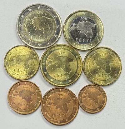 S&S Numismatic世界钱币-拍卖 第127期 爱沙尼亚2011年 首发年份 8枚欧元套币 含2枚双色高值币