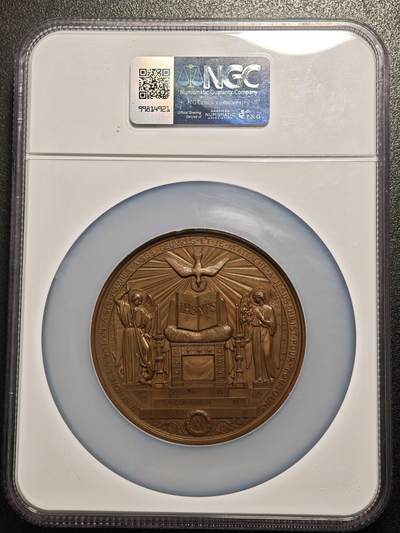 【德藏】世界币章拍卖第171期（拍品征集中~欢迎藏友联系） 19世纪 法国宗教洗礼高浮雕纪念大铜章 69mm NGC MS65BN 细节极其丰富 少见品种