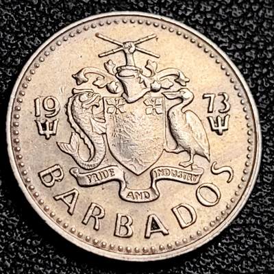 泉币菌-第231场-拍品多 请提前出价 原光 海鸥 巴巴多斯1973年 10分銅镍硬币 17.74毫米 2.29克