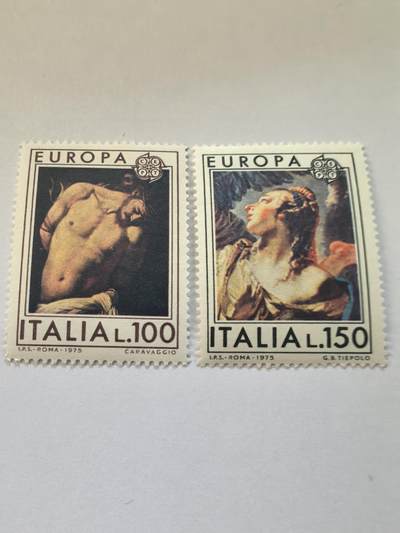 各国成套新旧票 意大利邮票 1975年.欧罗巴.卡拉瓦乔 绘画 2全新
