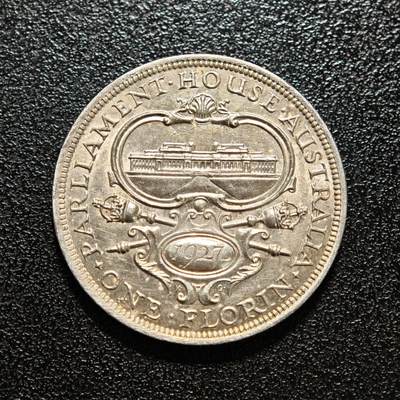 【德藏】世界币章拍卖第171期（拍品征集中~欢迎藏友联系） 1927年 澳大利亚国会大厦开幕1弗洛林纪念银币 925银 直径约：28.4mm；重约：11.3g