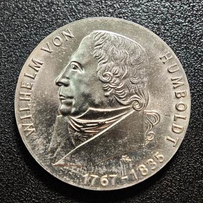 【德藏】世界币章拍卖第171期（拍品征集中~欢迎藏友联系） 1967年 东德语言学家威廉·冯·洪堡诞辰200周年20马克纪念银币 800银  直径约：33mm；重约：21.1g