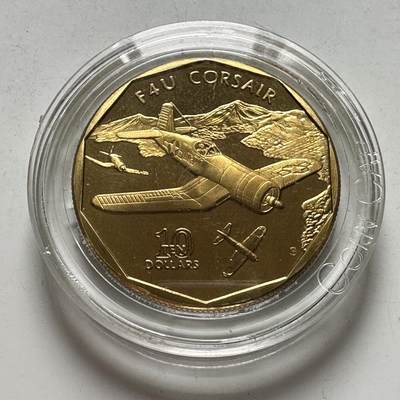 🌹外币初藏🌹🐯2026年第45场   每周二四六晚8️⃣点  世界硬币 马绍尔群岛 1991年 F4U海盗战斗机 10元 铜质镀金纪念币 克朗型 原盒