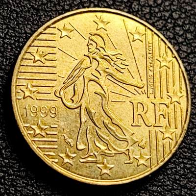 泉币菌-第231场-拍品多 请提前出价 欧元 法国1999年10欧分铜币 玛丽安娜 欧盟地图 19.75MM 