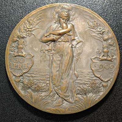 【德藏】世界币章拍卖第171期（拍品征集中~欢迎藏友联系） 1909年 荷兰朱莉安娜公主诞生纪念大铜章 少见品种 直径约：65mm；重约：107.6g