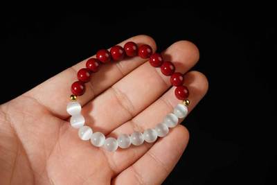 上海都达杂项专场103【全场包邮】  天然朱砂、猫眼石、双拼色手串70-358