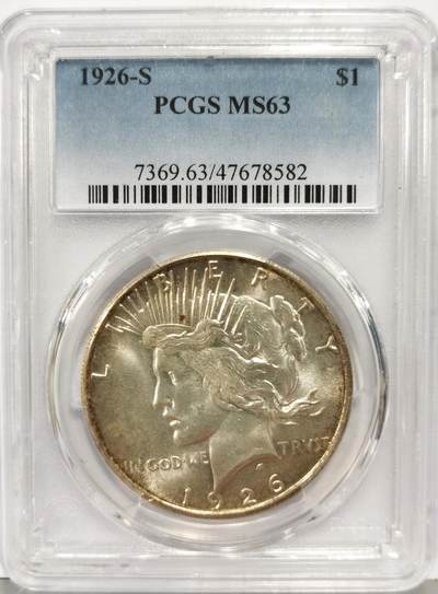 博洋堂“生趣盎然”4月精品专场暨第169期（全场包邮） PCGS MS63 美国1926 S 和平 稀有年份版别的和平银元 转光犀利 打制精细 盒子背面有裂纹